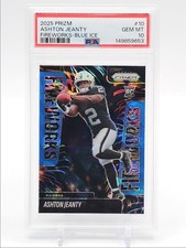 ASHTON JEANTY 2025 PANINI PRIZM FIREWORKS ROOKIE BLUE ICE RC /99 PSA 10 Q6638