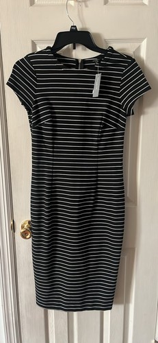Ann Taylor LOFT Dress Blue White Sleeveless Striped Linen Blend A-line Size 6