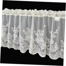 Lace Curtain Valance 51x16in, Floral Embroidered Semi Sheer Curtain Window