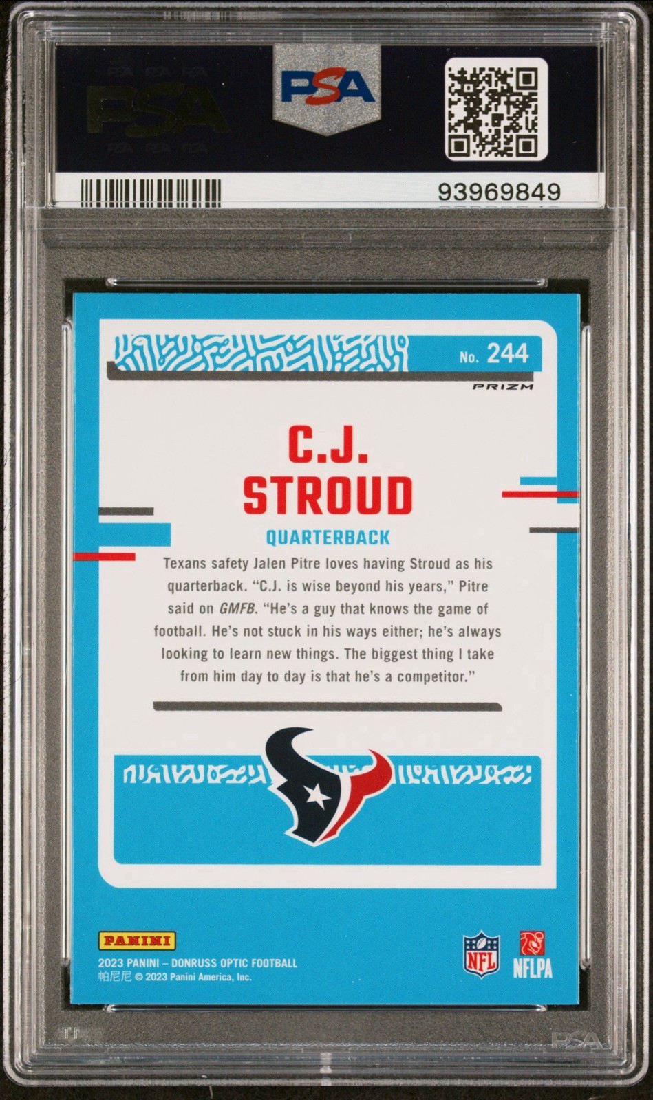 2023 Panini Donruss Optic - Rated Rookie C.J. Stroud #244 Pink Prizm (RC) PSA 10 view 2