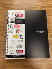 Mead Five Star Spiral Notebook 5 Subject Wide Ruled Paper 200 Sheets w/pockets