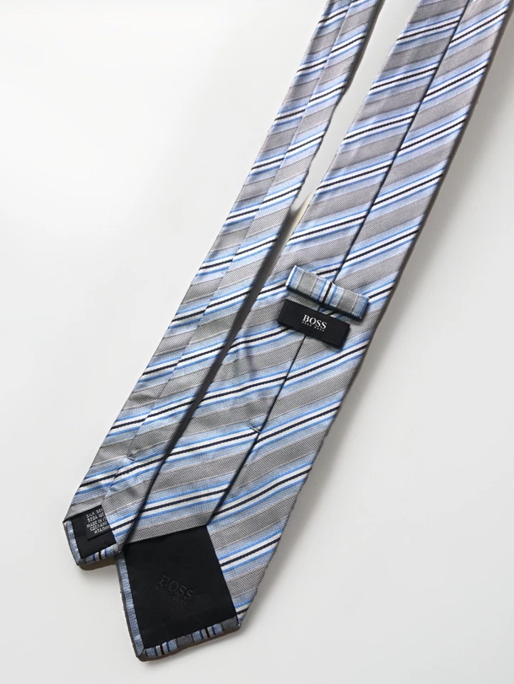 Contemporary Hugo Boss BOSS Silk Striped Tie - Blue, Grey & Black - Image 2 of 4