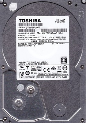 DT01ABA300V HDKPJ24A1A01 S Rev ASA AB00/BB0 MC4930 3TB SATA 3.5 JUL 2017 TOSHIBA