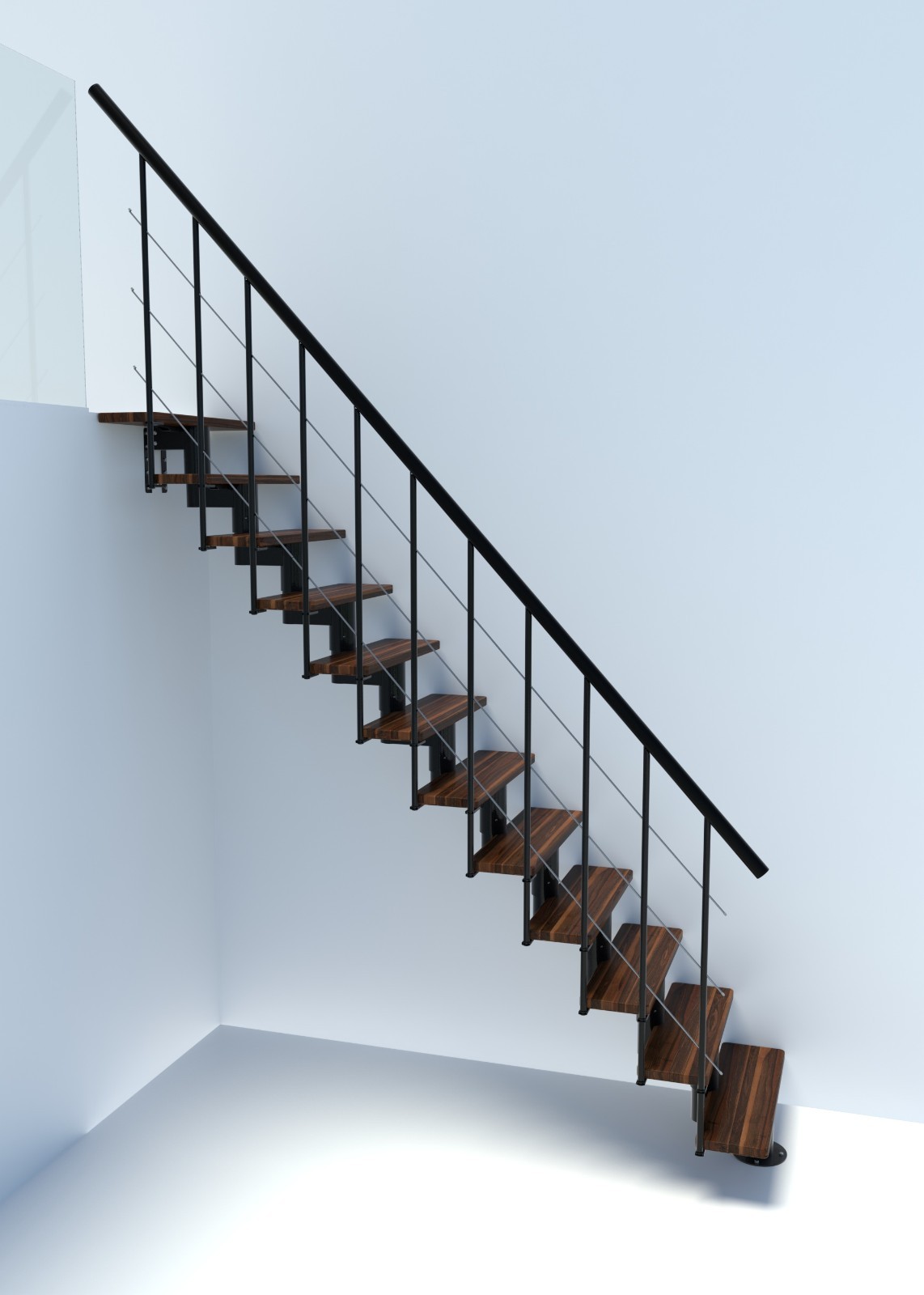 Indoor Straight Staircase Kit Central Stringer Cable Railing Wood Step ...