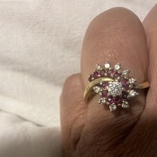 14k Yellow Gold Diamond Cluster Ring Round Wh...