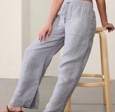 Athleta Womens S Retreat 100 Linen High Rise Wide Leg Comfort light blue Pants