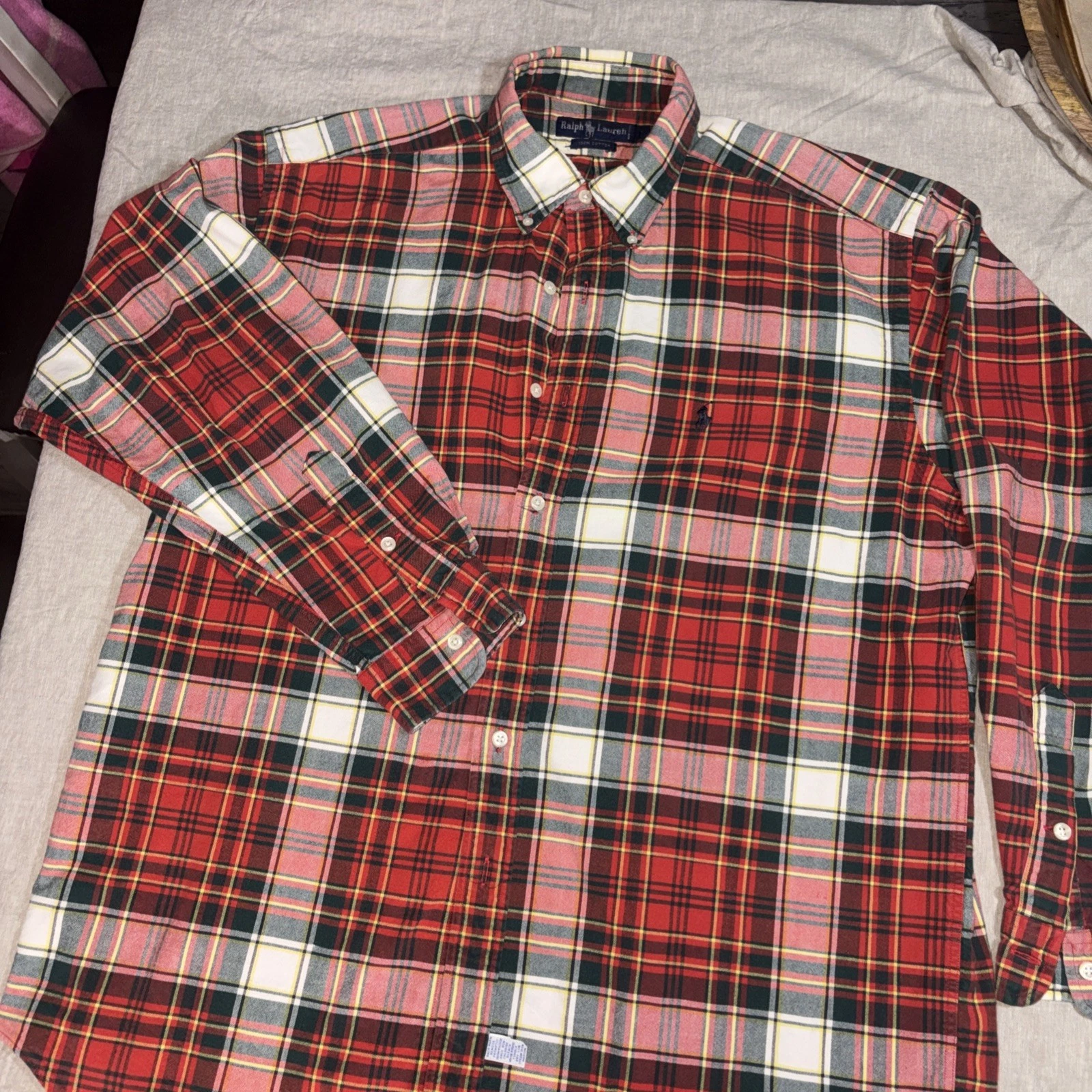 Ralph Lauren Shirt Mens large red Multicolor Plaid Button Down Oxford Classic