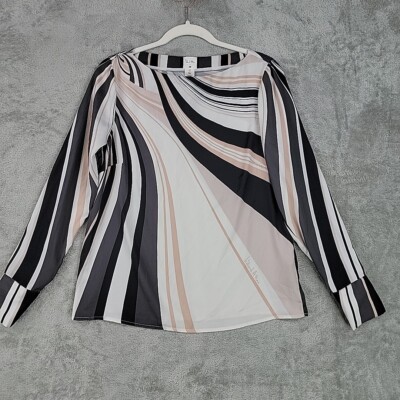 Richard Allan x H&M Top Womens 6 Pastel Pink White Black Print Boat Neck Satin