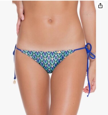 Luli Fama Women's Blue Kiss Wavey Tie Side Ruched Full Bikini Bottom Size large
