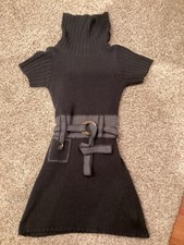 Roberto Klein Gray Sweater Dress Belted Designer Knitted Medium Womens