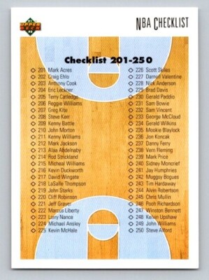 1991-92 Upper Deck NBA Checklist Checklist Cards 201-300 #300 | eBay