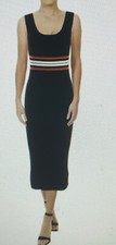 RALPH LAUREN Womens Black Striped Sleeveless Tea-Length Body Con Dress.SZ:PL