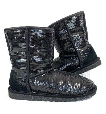 UGG 1004885Y Black Sequin Sherpa Lined Short Boots Size Womens
