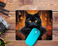 Black Cat Mouse Pad 9.5"x8" Non Slip Rubber Bottom Rectangle Mousepad