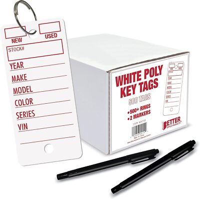 500 Poly Key Tags 1.375 X 3 Durable Plastic Dealership Automotive Service Sh