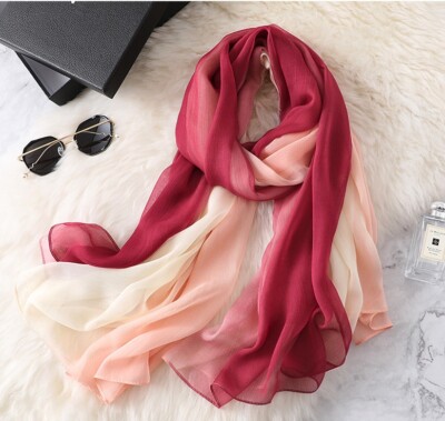 Silk Scarf Red Silk Scarf Shawl Classy Stole NECKERCHIEF Women Colorful Pink Scarf