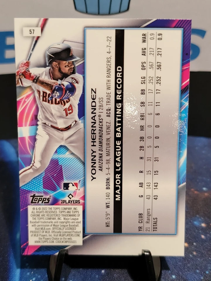 Yonny Hernandez 2022 Topps Cosmic Chrome Rookie RC Arizona Diamondbacks #57 - Image 2 of 2