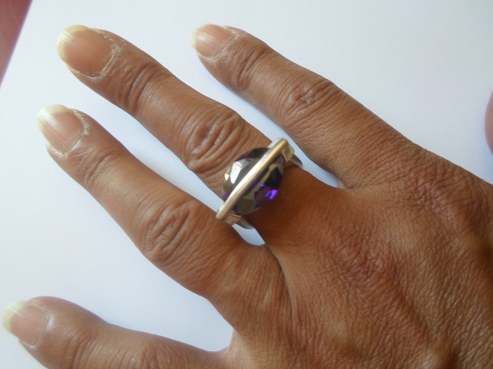 solid silver ring, purple faceted cabochon, size … - image 2