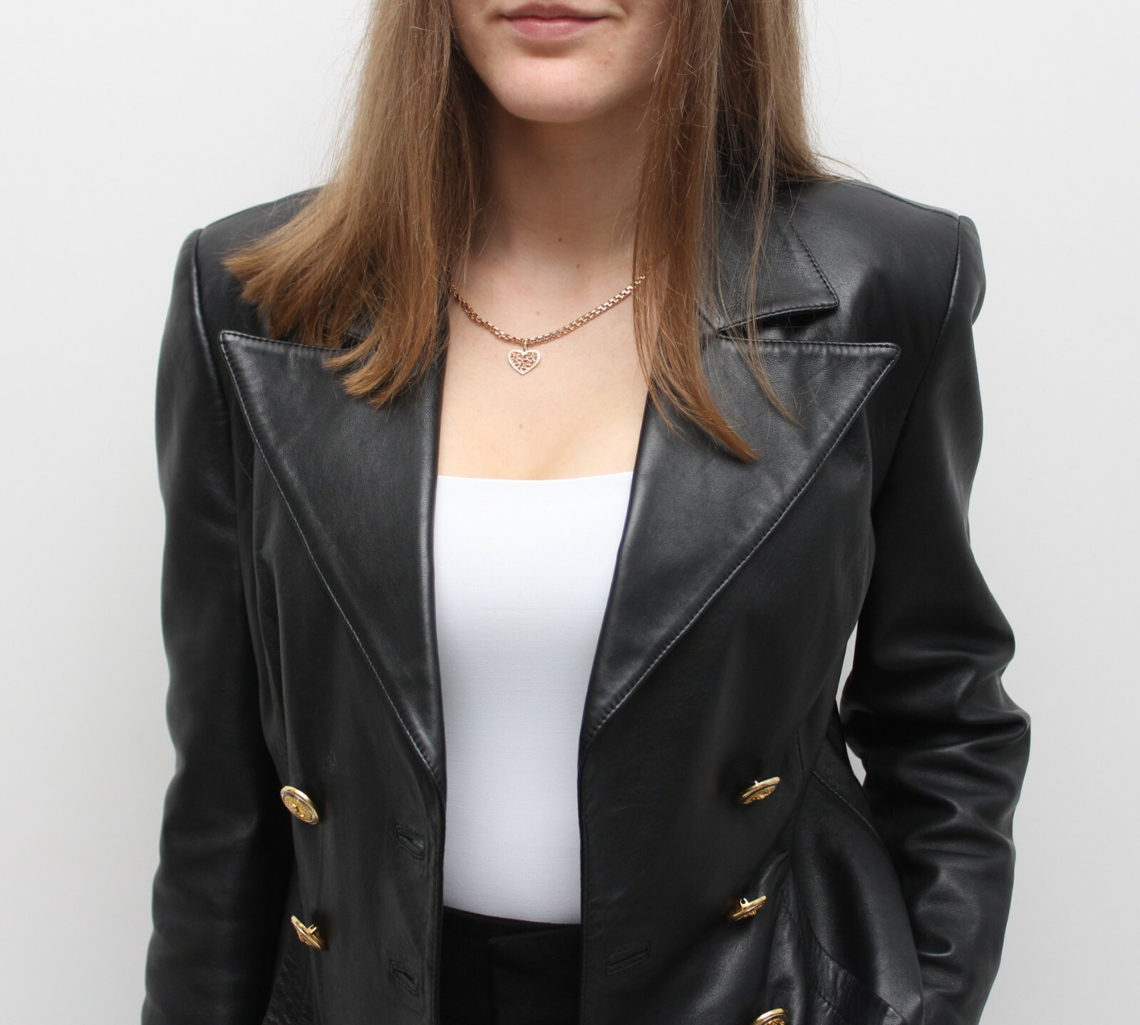 VINTAGE GIANNI VERSACE VERSUS Leather Jacket Double Breasted Gold Button RARE S image 4