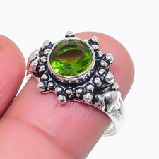 Green Peridot Gemstone Handmade 925 Sterling Silver Jewelry Ring Size 7.75 US