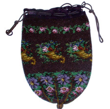 Antique Beaded Drawstring Bag Reticule