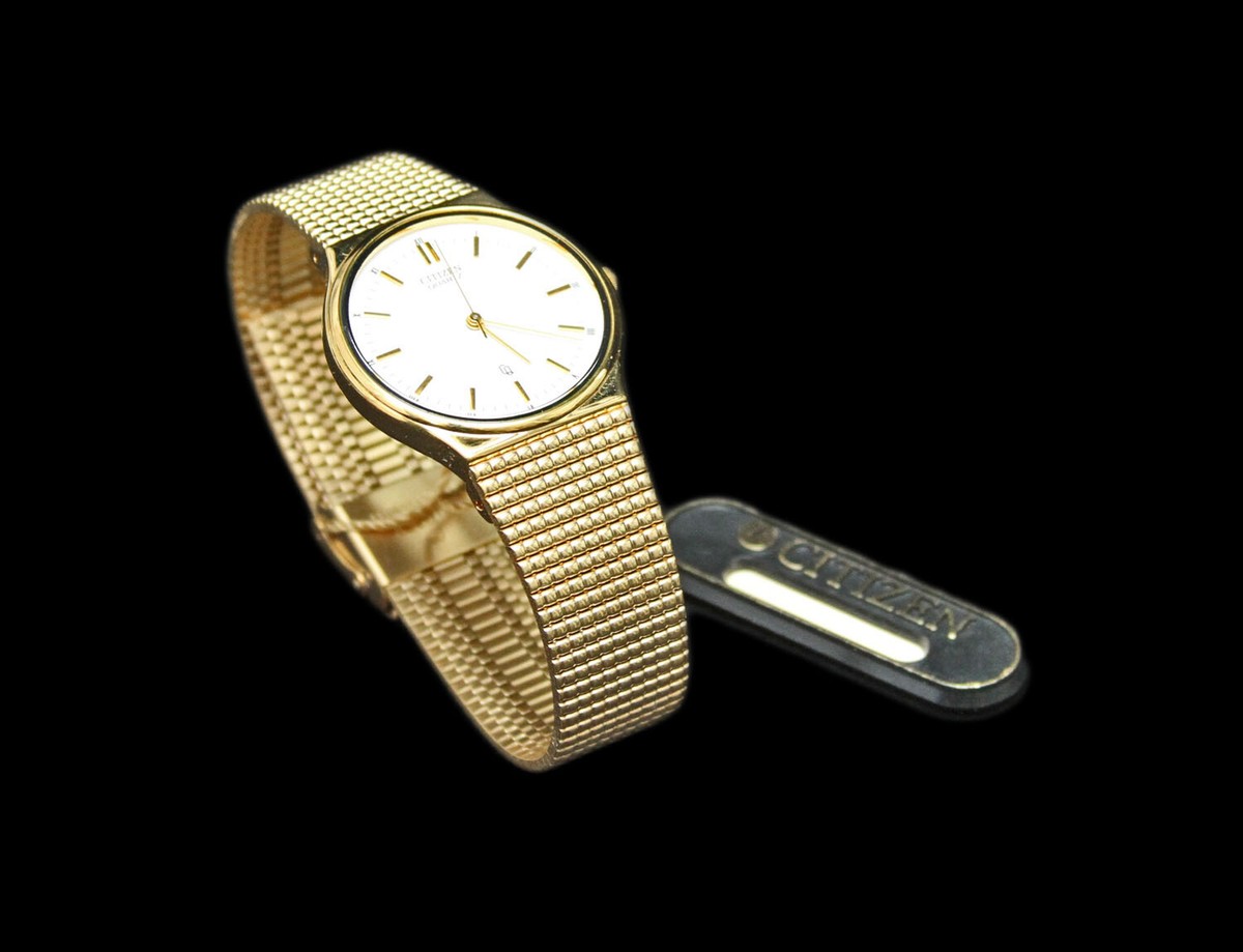 NOS Vintage CITIZEN Quartz Men's Gold Tone Wrist Watch 5530-S28341