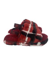 UGG Fluff Yeah Slip on Backstrap Slipper red Plaid Punk gothic Women Size 6 new
