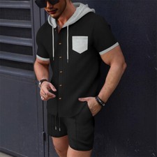 Mens Tracksuit 2-Piece Set Short Sleeve T Shirt Shorts Sweatsuit Outfit Set