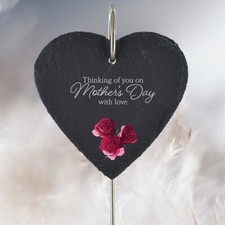 Mothers Day Grave Stick Marker Plaque Ornament Memorial Slate Heart Roses Decor