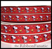 3yds 5/8" or 7/8"or 1.5" Cartoon Beagle Hearts Valentine's Day Grosgrain Ribbon