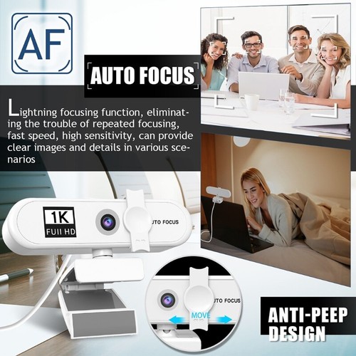 USB 3.0 Widescreen Privacy Cover Webcam 1080P Built-in Microphone Conferencing - Afbeelding 3 van 11