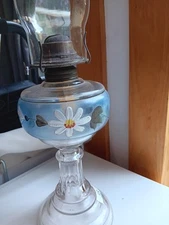 hand painted glass oil lamp 20 1/2 in