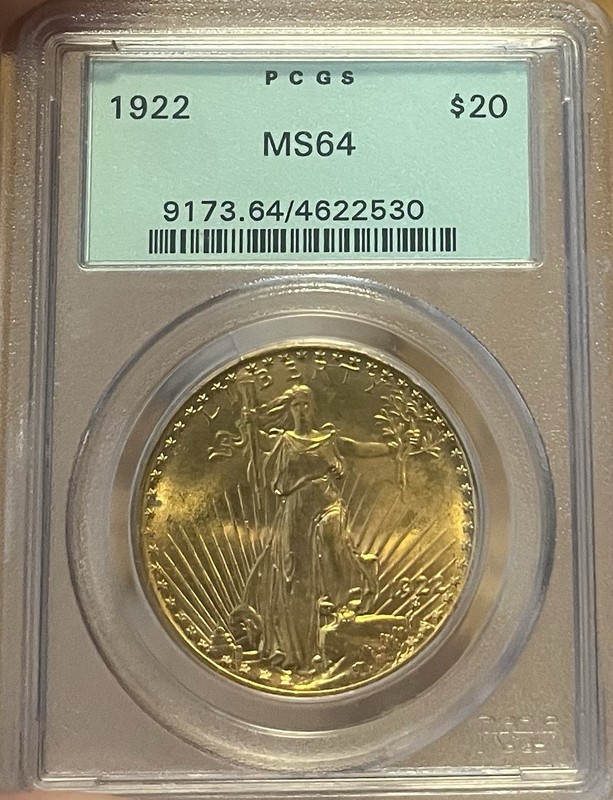 1922 OGH PCGS MS64 PQ $20 Saint Gaudens Gold Double Eagle
