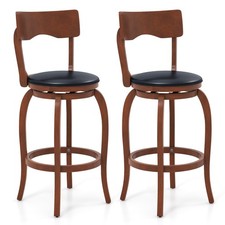 29'' Swivel Bar Stools Set of 2 w/ Rubber Wood Frame Upholstered Seat Footrest