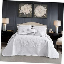 Oversized King Bedspread 128x120 Extra Wide Super King 128"x120" 1-pure White
