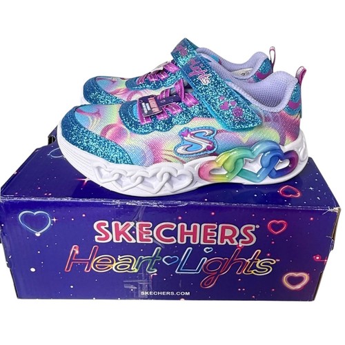 NEW Skechers Girls Kids Infinite Hearts Light SNEAKER SHOES SZ 12 Blue Pink BOX