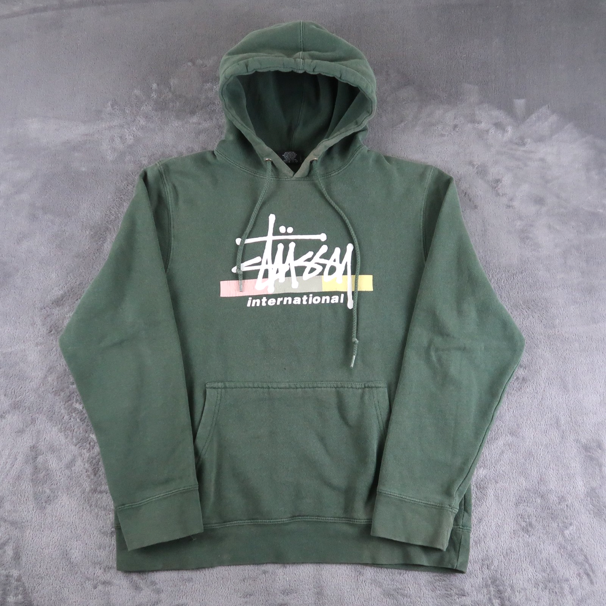 Vintage Stussy International Faded Green Hoodie Size Mens S