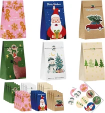 Christmas Treat Bags - 24 PCS Gift Bags with Stickers | CHRISTMAS Bags for Gifts