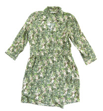 CAbi 100% Rayon Green Brown Collared 3/4 Sleeve V-Neck Wrap Dress Small