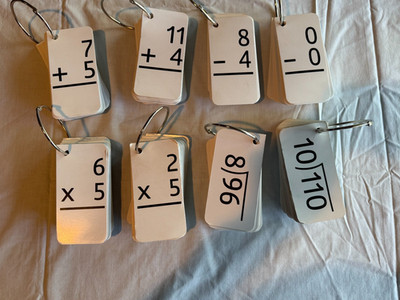 Kids' math flashcards #s 1-12, addition, subtraction, multiplication, division