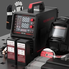 YESWELDER 200A 6-in-1 Welder Kit: Helmet, Gloves, 5 Flux Wires & 2 Rods,110/220V