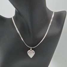 Sterling Silver 925 Daisy Heart Pendant Necklace   17", 6.45g, Oxidized Finish