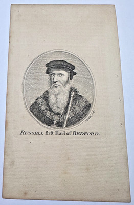 Engraving John Russell 1st Earl of Bedford Tudor Portrait Sherlock Antique