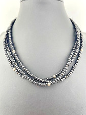 SILPADA ISRAEL N1500925 STERLING SILVER 3 STRAND ONYX BEAD NECKLACE 18" 3710