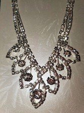 Rhinestone Necklace  Earrings Set Clear Crystal Silver Tone Formal Bridal New