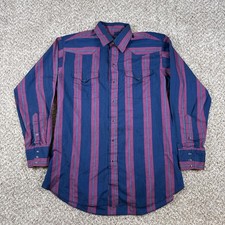 Vintage Panhandle Slim Shirt Mens 16.5 34 Blue Stripe Western Snap USA 80s