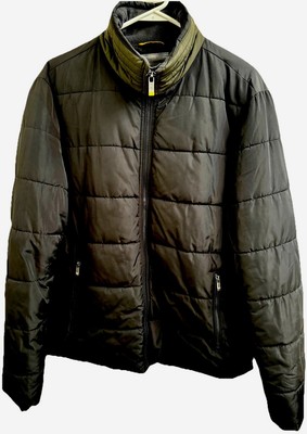 WEATHERPROOF Men s (M) Black Puffer Jacket With Green Collar & Zipper Pockets