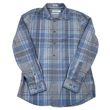 Calvin Klein Mens Slim Fit Plaid Button Down Shirt Blue Grey Cotton Small PC728
