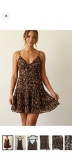 Ever After Floral Spaghetti-Strap Mini Dress in Black and Brown. Medium