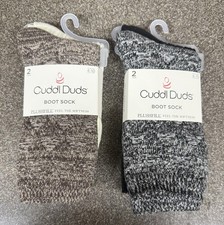 Lot Of 2 Cuddl Duds Women's Plushfill Boot Socks Size 4-10 Black Ivory Java NWT